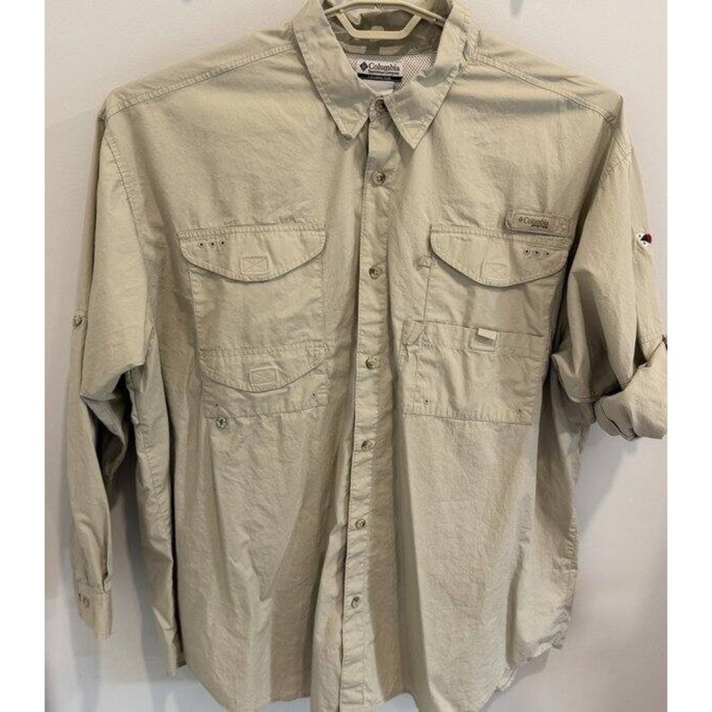 Columbia PFG St Francis Yacht Club Tan Long Roll Tab Sleeve Button Shirt XXL